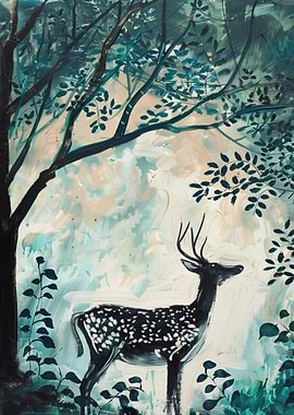 Deer in Forest Painting