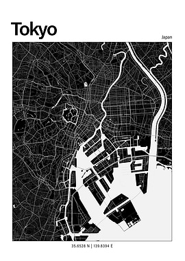 Tokyo Black and White Map
