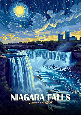 Niagara Falls at Night Illustration