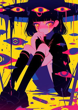 Anime Girl Surrounded by Eyes