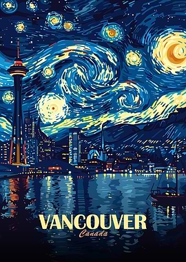 Vancouver Canada Starry Night Art