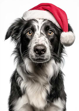 Border Collie Dog with Santa Hat