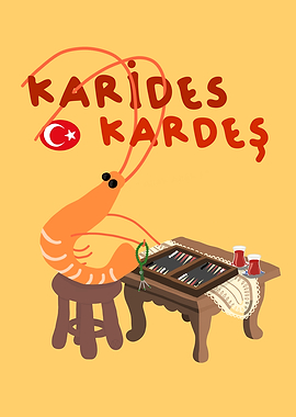 Karides Kardes Cartoon Turk Shrimp Illustration