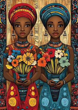 Two African Women with Flowers