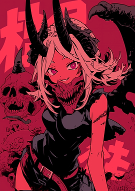 Demon Girl with Skull Mask