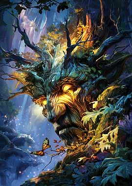 Mystical Tree Spirit in Enchanted Forest
