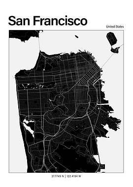 San Francisco Black and White Map