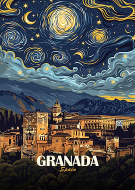 Granada Spain Night Sky Art