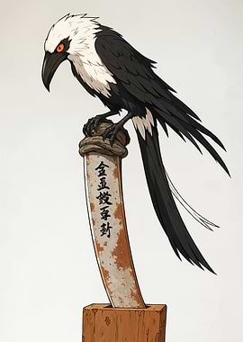 Black and White Bird on Post