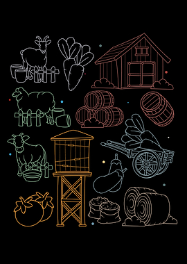 Farm Art Gift Kids Farm Animals Cow Sheep Goat