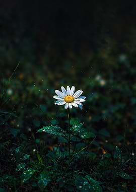Daisy in Dark Green Field, flower