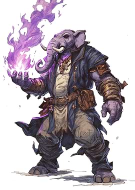 Elephant-headed mage casting purple magic