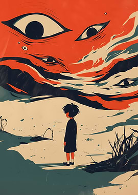 Anime Boy Under Watchful Eyes