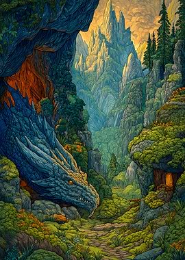 Dragon in Mountainous Fantasy Landscape