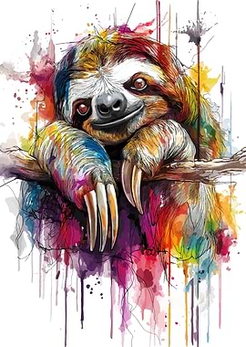 Colorful Sloth Watercolor Illustration