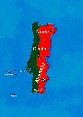 Portugal Map with Regions and Icons