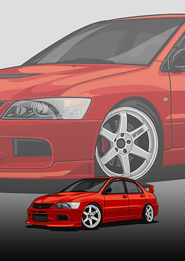 Red Mitsubishi Lancer Evolution poster