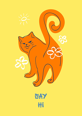 Cute Cat with Flowers Say Hi