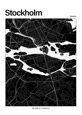Stockholm Black and White Map