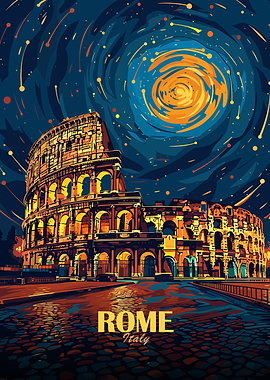 Rome Colosseum Italy Night Art