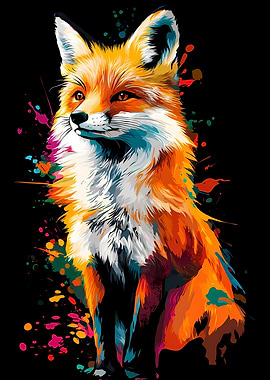 Colorful Fox Portrait on Black Background