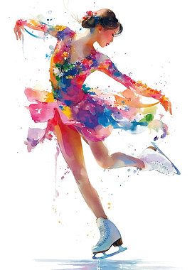 Watercolor Figure Skater in Motion