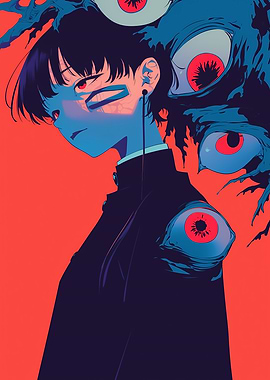 Eerie Anime Character with Eye Cluster