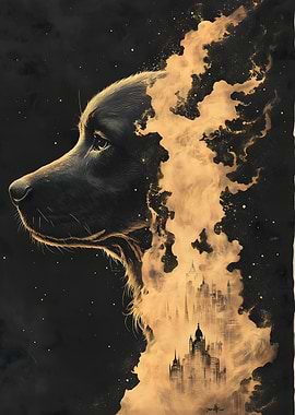 Dog Portrait with Cityscape Dream