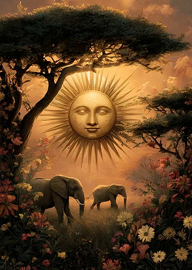 Elephants under the sun with face