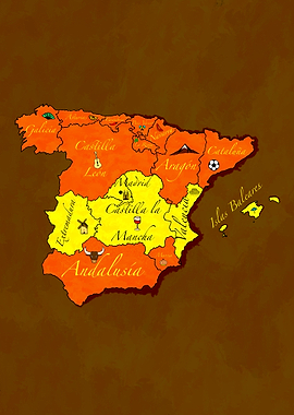 Spain Map with Regional Icons