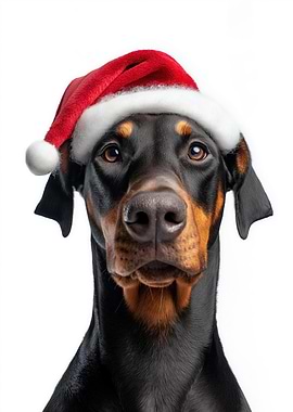 Doberman dog Christmas Portrait