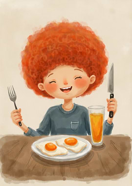 Happy Child Ready to Eat Breakfast