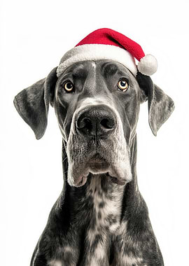 Great Dane with Santa Hat