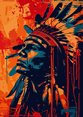 Native American Chief Pop Art Portrait