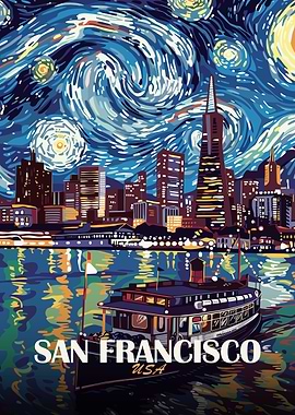 San Francisco Starry Night Illustration