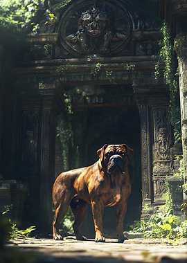 Powerful Cane Corso Mastiff Dog Guarding Ancient Ruins - Majestic Dog Portrait Art