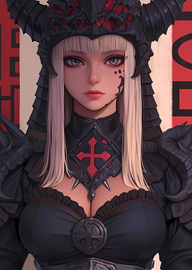 Anime Girl in Dark Fantasy Armor