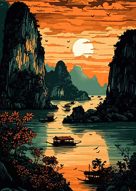Halong Bay, Vietnam, at Sunset