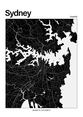 Sydney Black and White Map