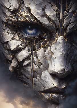 Stone Face with Golden Veins