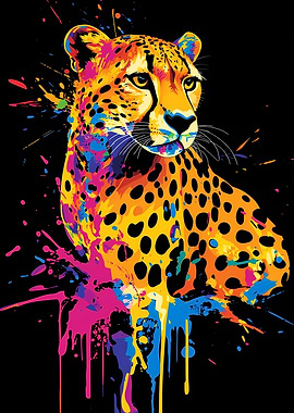 Colorful Cheetah Portrait on Black Background