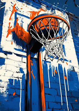 Basketball hoop on brick wall art