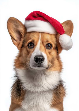 Corgi dog with Santa Hat Portrait