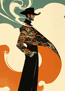 Stylish Cowboy with Patterned Cape
