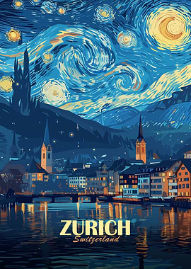 Zurich, Switzerland, Starry Night Style