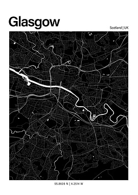 Glasgow Black and White Map