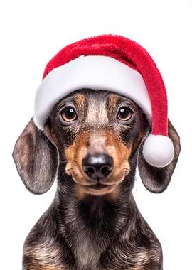 Dachshund dog with Santa Hat
