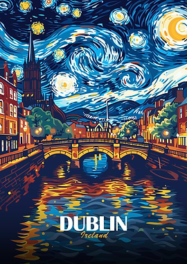 Dublin Ireland Starry Night Art