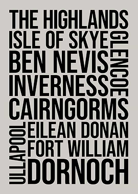 Scottish Highlands Typography Word Art