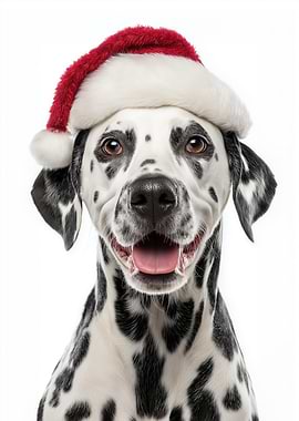 Dalmatian dog wearing a Santa hat